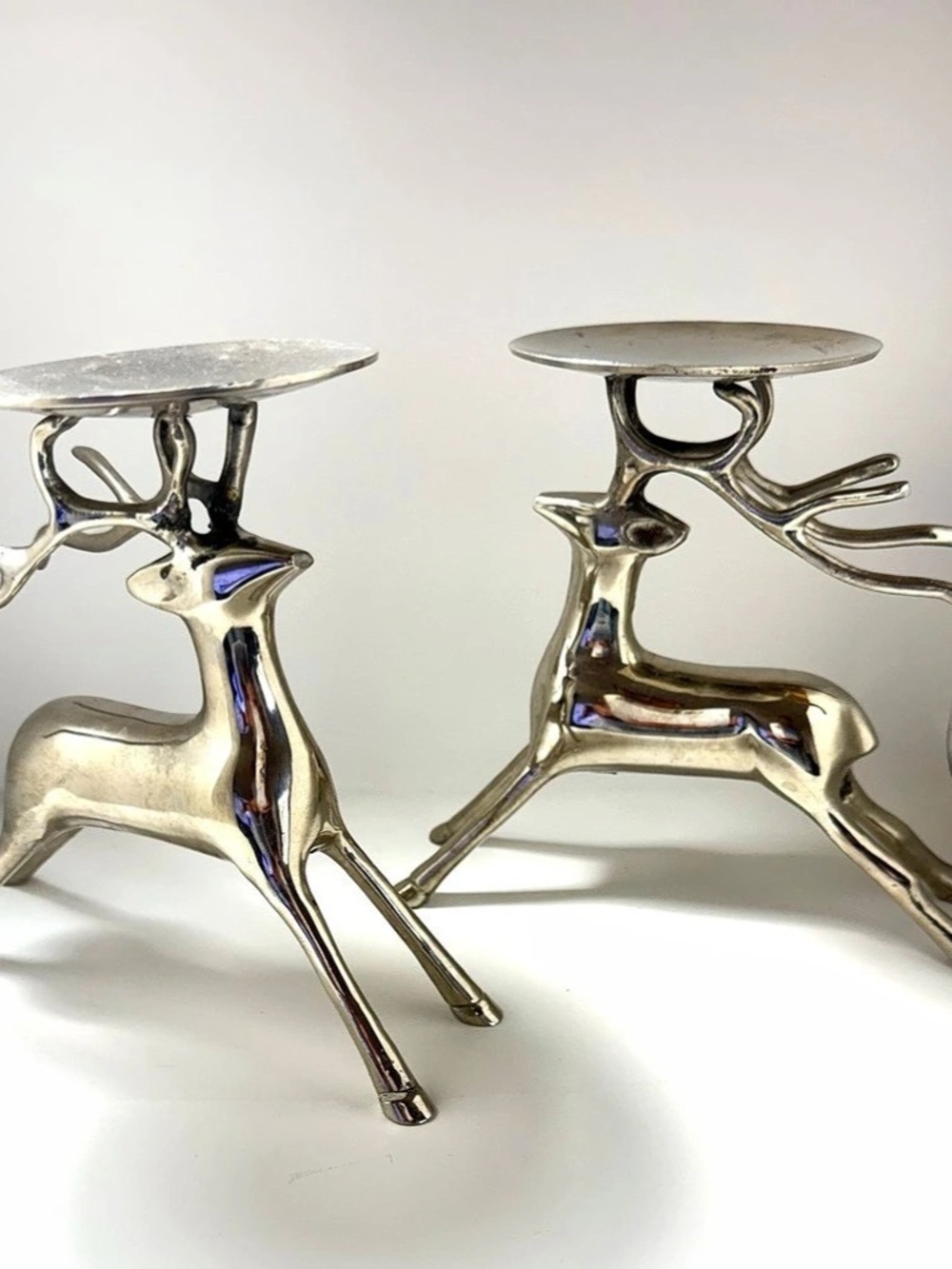 Silver Deer Candleholders Set of 2